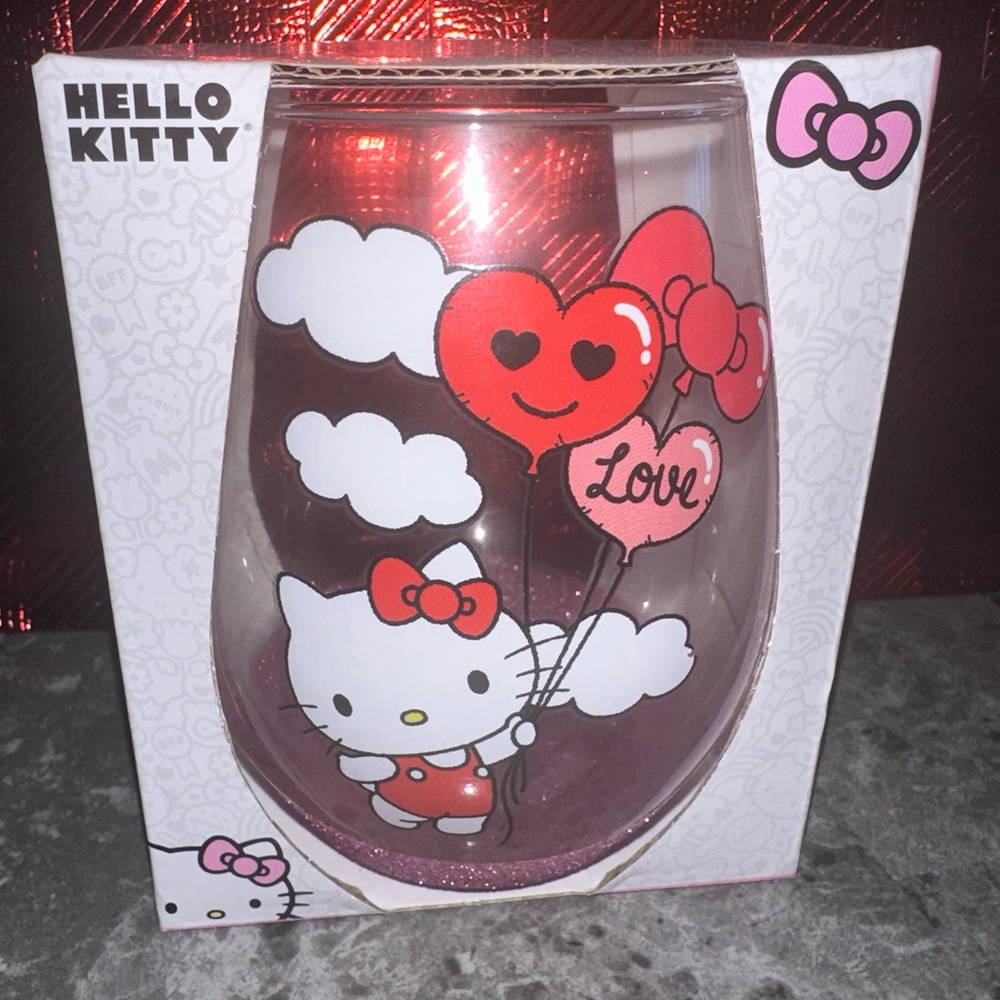 Brand new hello kitty stemless Valentine’s Day glassware